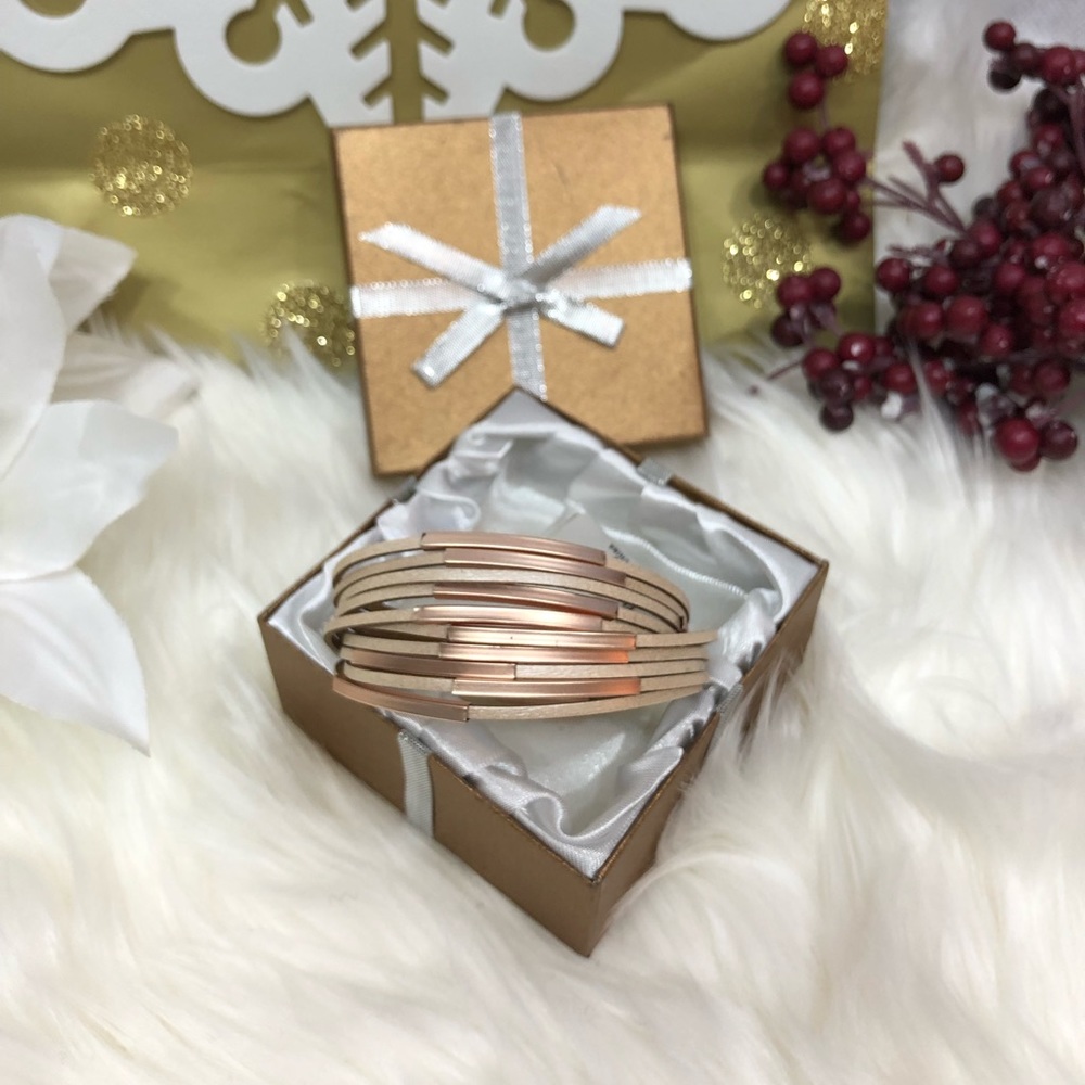 🆕🎁FRANCESCA’S Leather copper/taupe bar bracelet - Picture 4 of 8